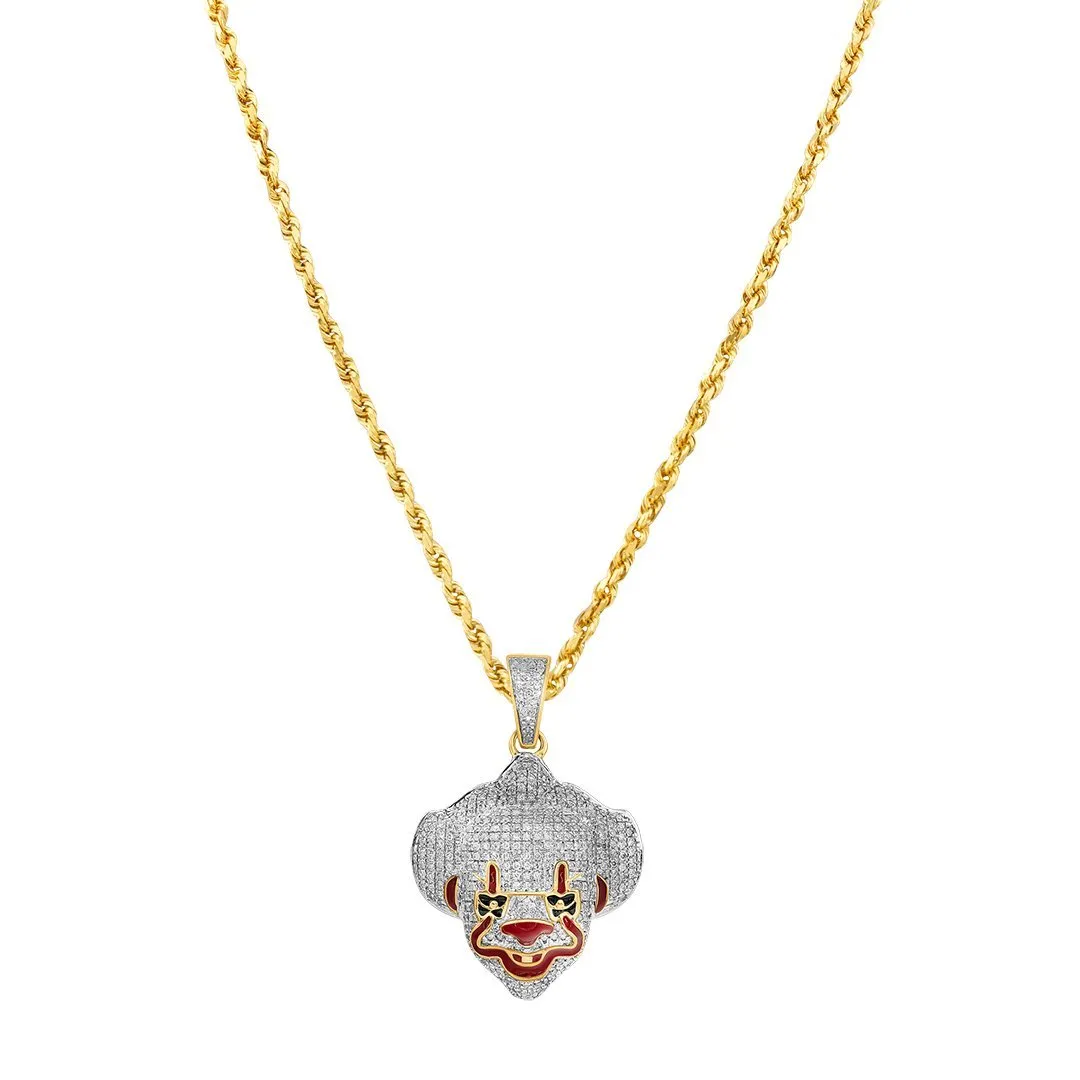 10K Two Tone Gold Diamond Pennywise Clown Pendant 0.84 Ctw