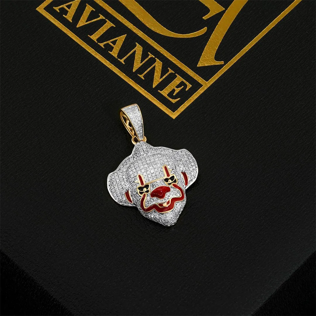 10K Two Tone Gold Diamond Pennywise Clown Pendant 0.84 Ctw