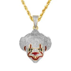 10K Two Tone Gold Diamond Pennywise Clown Pendant 0.84 Ctw