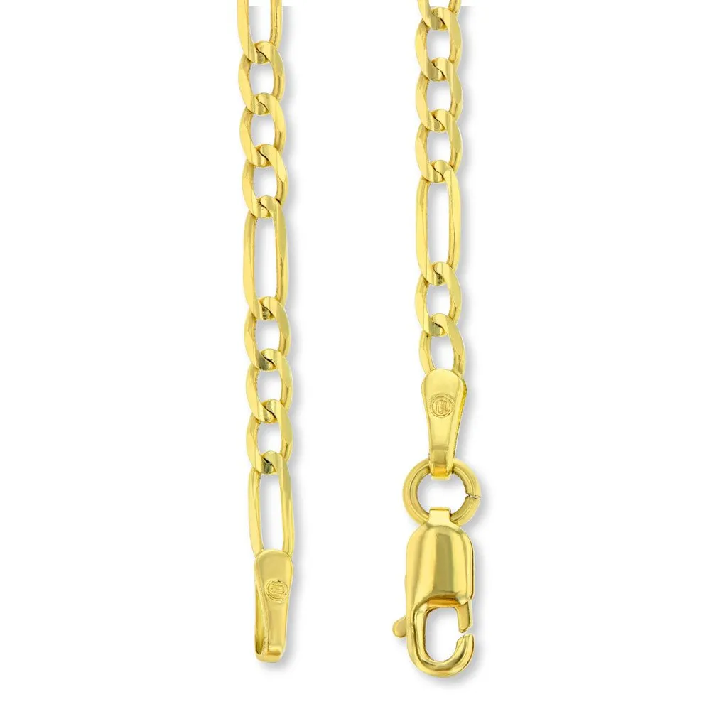 14k Gold Hand Engraved Native American Chief Indian Head Round Pendant with Figaro Chain Necklace - Yellow Gold