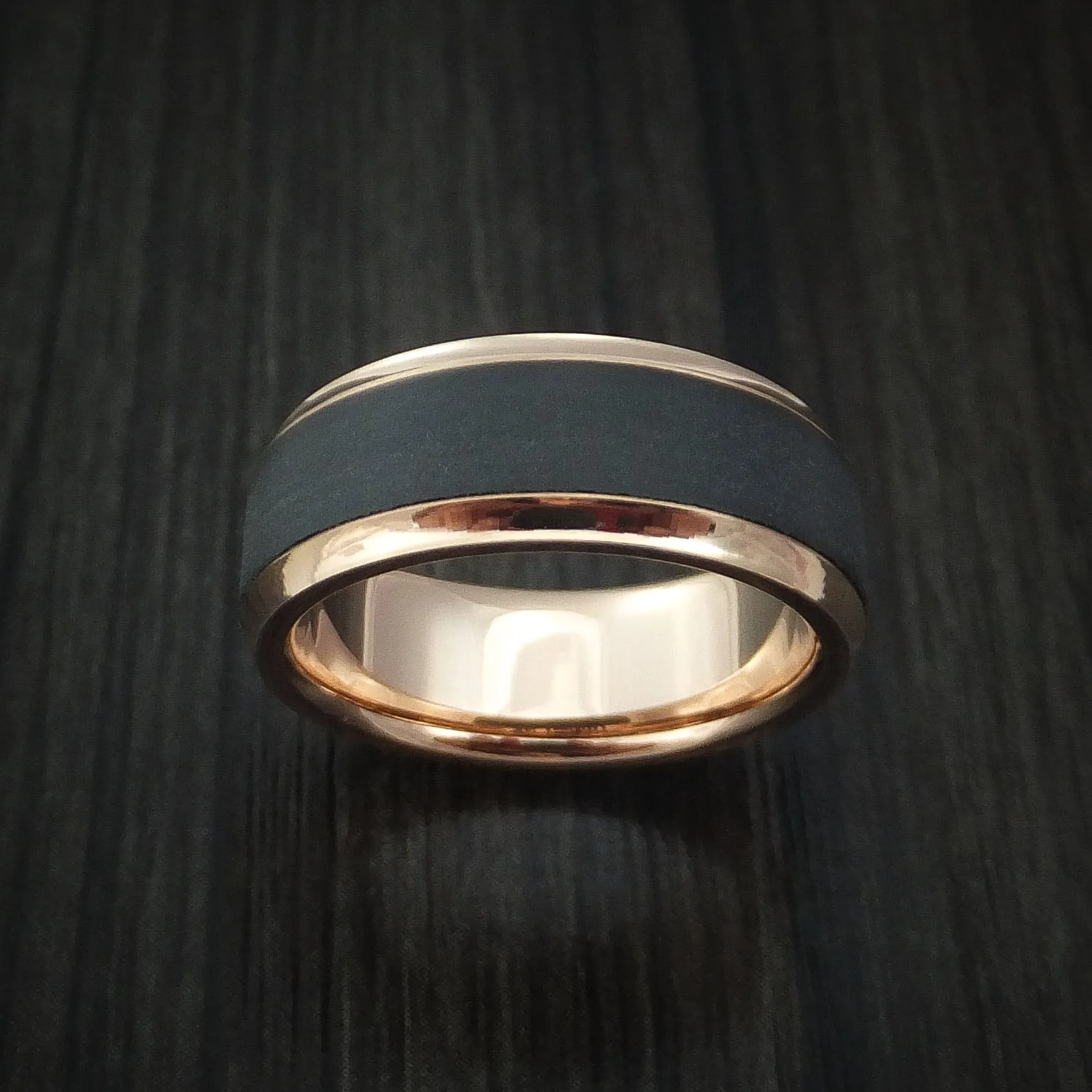 14K Rose Gold with Carbon Fiber Custom Made Men's Band