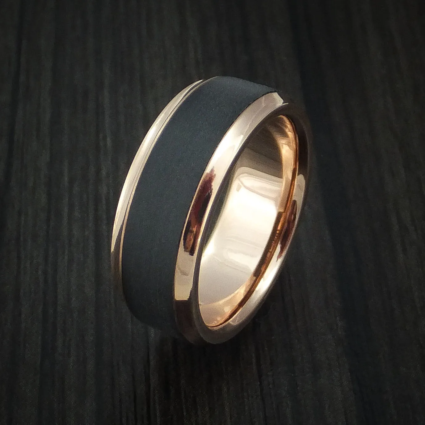 14K Rose Gold with Carbon Fiber Custom Made Men's Band