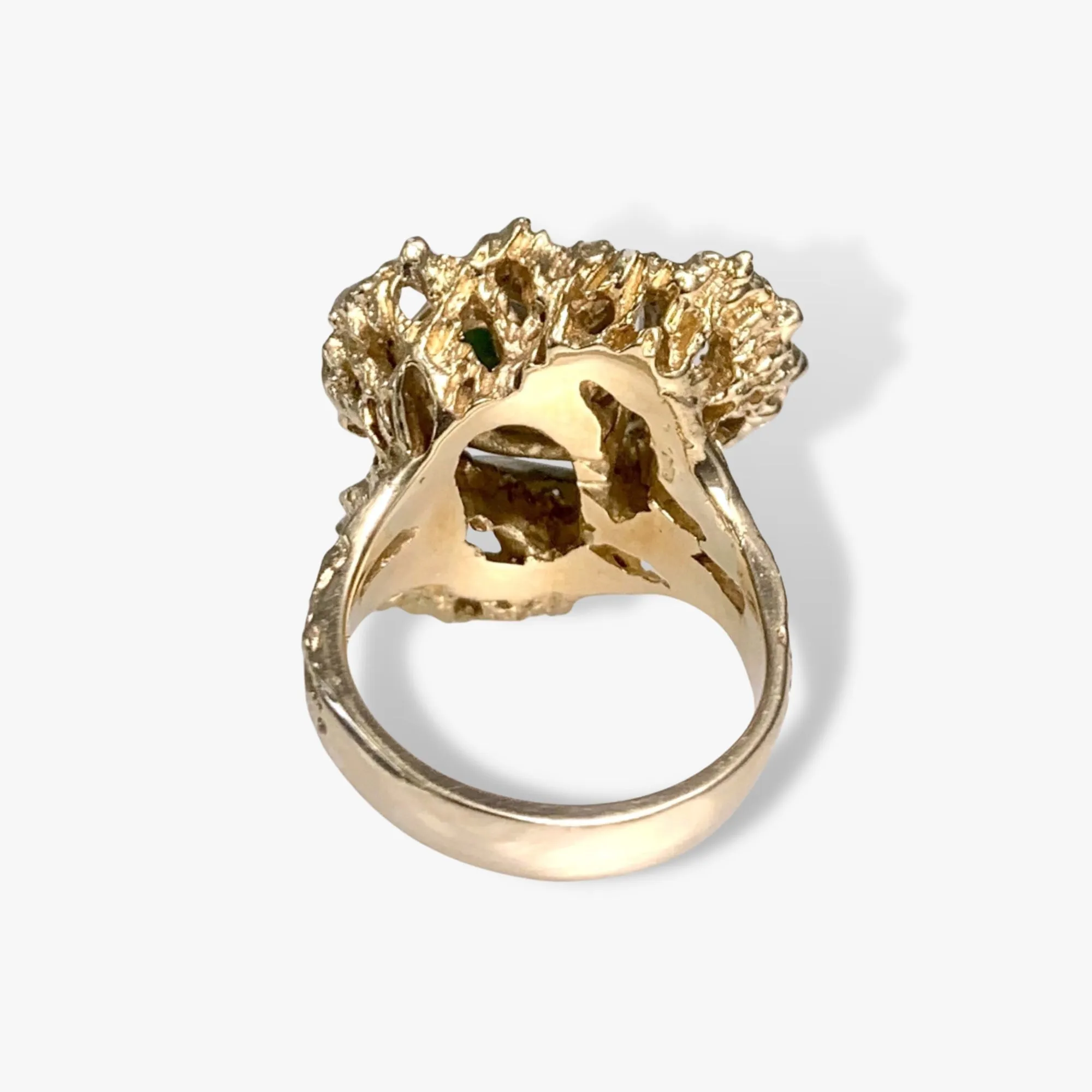 14k Yellow Gold Pear-Shaped Green Jadeite and Diamond Vintage Ring