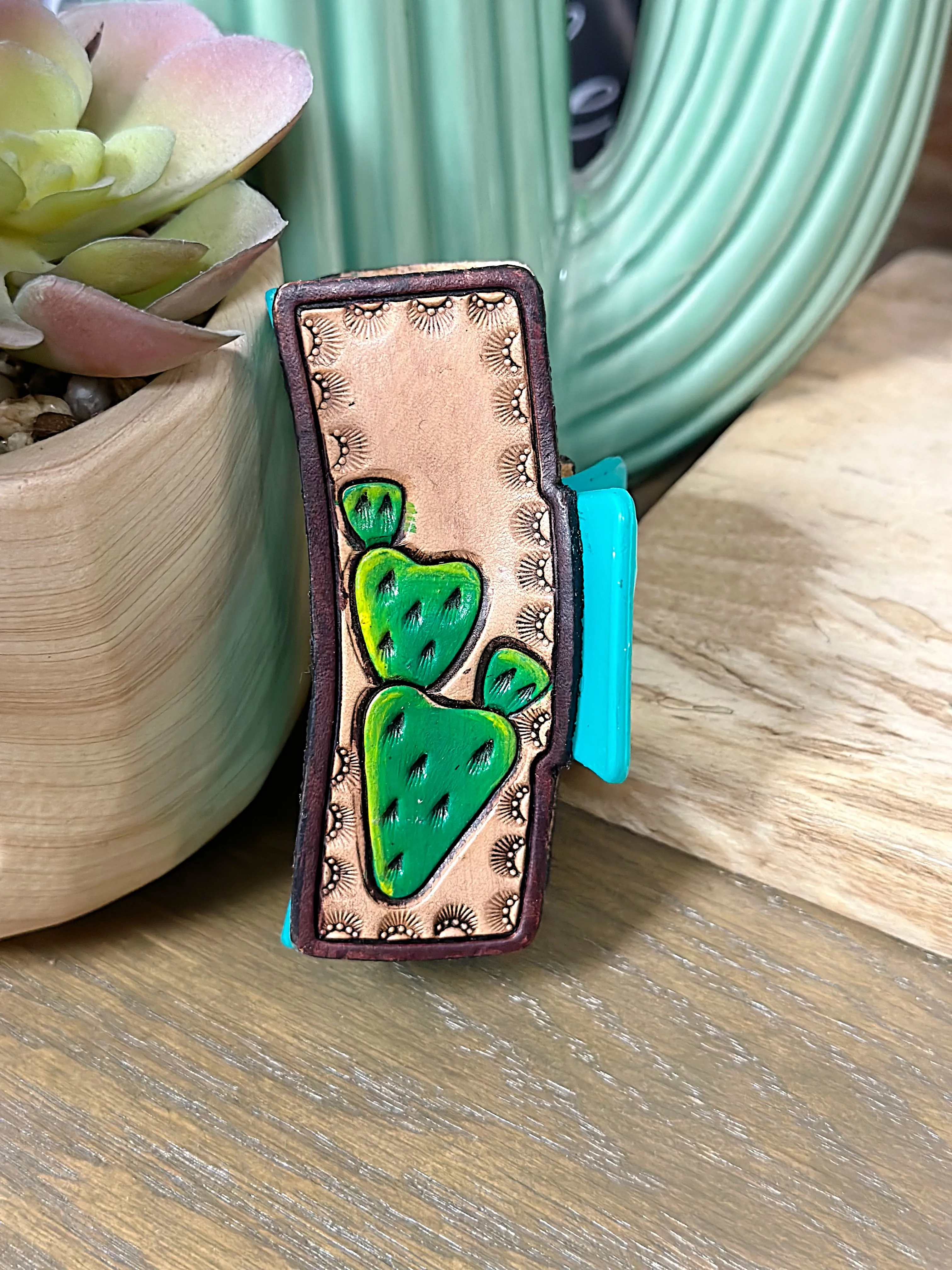 3.25" Tooled Leather Western Claw Clips