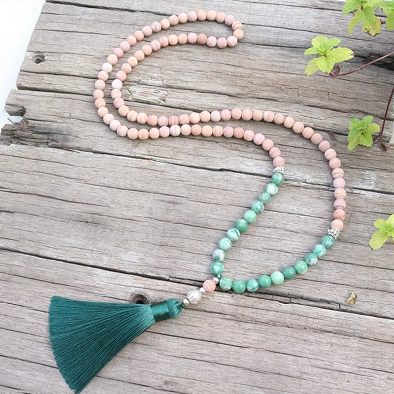 8mm Natural Stone Beads,Matte Line Stone,Qinghai Jadeite,JapaMala Sets,Spiritual Jewelry,Meditation,Inspirational,108 Mala Beads