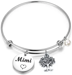 BEKECH Mimi Bracelet Grandma Mimi Charm Expandable Wire Bangle Mimi Jewelry Grandmother Gift for Family Mimi Nana Nonna