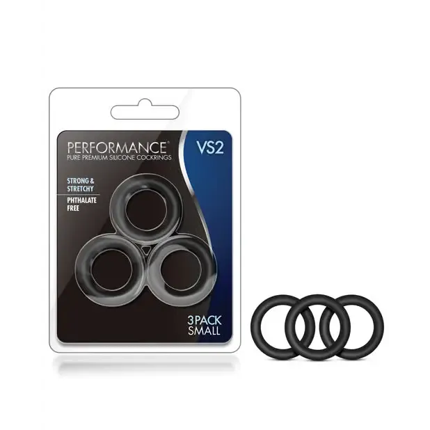 Blush Performance VS2 Pure Premium Silicone Cockrings 3-Pack Small Black