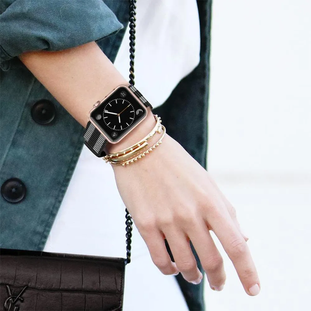 CASETIFY Apple Watch Band Nylon Fabric All Series 42 mm Black Stripes  (Apple Watch sold separately)