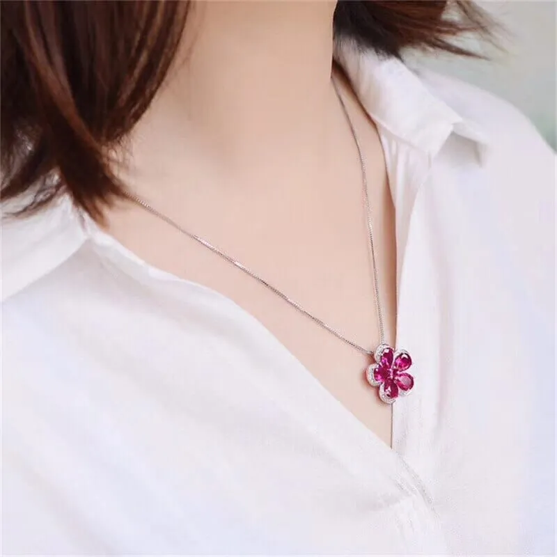 Clover Leaf Ruby 925 Sterling Silver Necklace