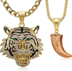CZ Fully Roaring Tiger Head With Green Red Eyes Pendant Punk Rock Stainless Steel Necklace, 24 Inch 7mm Chain For Men Hip Hop Animal Jewelry-I'm the King CZ Fully Roaring Tiger Head With Green Red Eyes Pendant Punk Rock Stainless Steel Necklace, 24 Inch 7mm Chain For Men Hip Hop Animal Jewelry-I'm the King