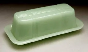 Depression Style Glass Butter Dish Jade Jadeite