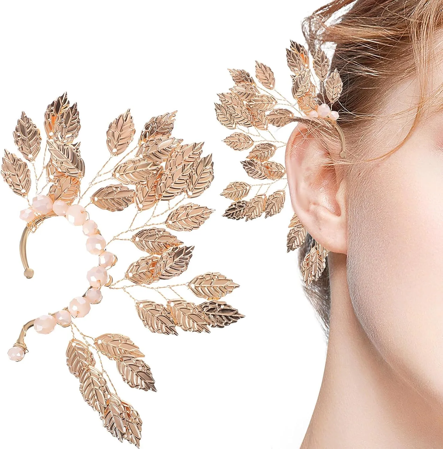 Ear Cuff Wrap Earring Women's Metal Leaf Crystal Clip for Daily or Party