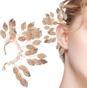 Ear Cuff Wrap Earring Women's Metal Leaf Crystal Clip for Daily or Party