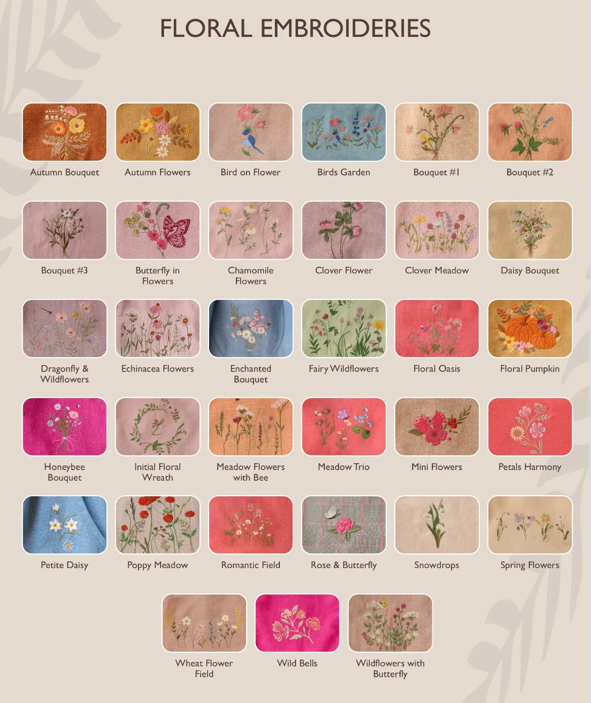 Embroidered Hair Bow with "Enchanted Bouquet" Embroidery in Coral Linen