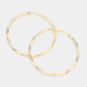 iLLASPARKZ 2.4 Inch Textured Metal Clip On Hoop Earrings
