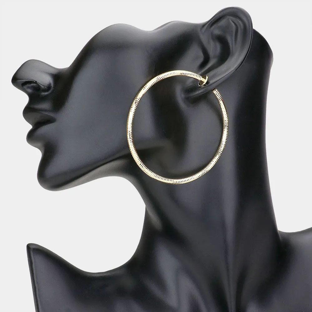 iLLASPARKZ 2.4 Inch Textured Metal Clip On Hoop Earrings