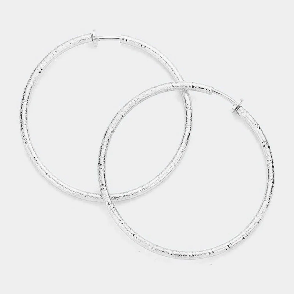 iLLASPARKZ 2.4 Inch Textured Metal Hoop Clip On Earrings