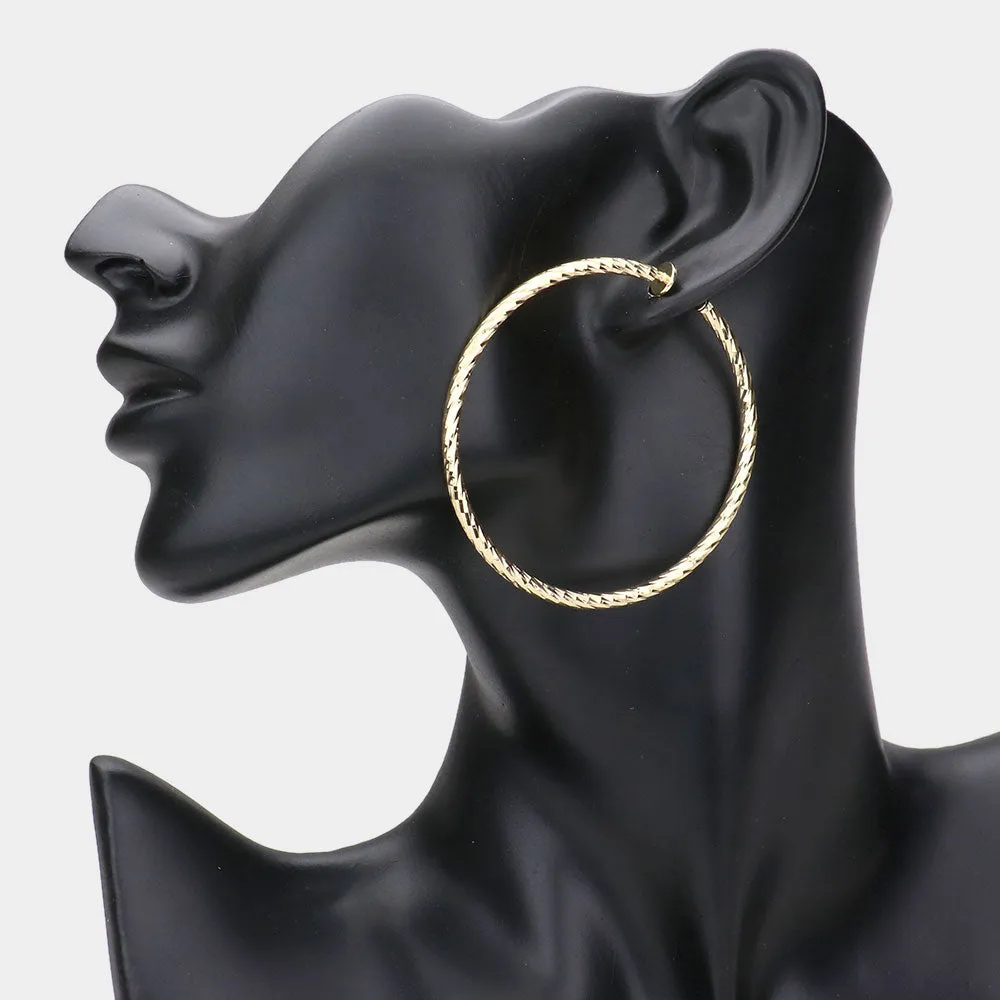 iLLASPARKZ 2.4" Textured metal hoop clip on earrings