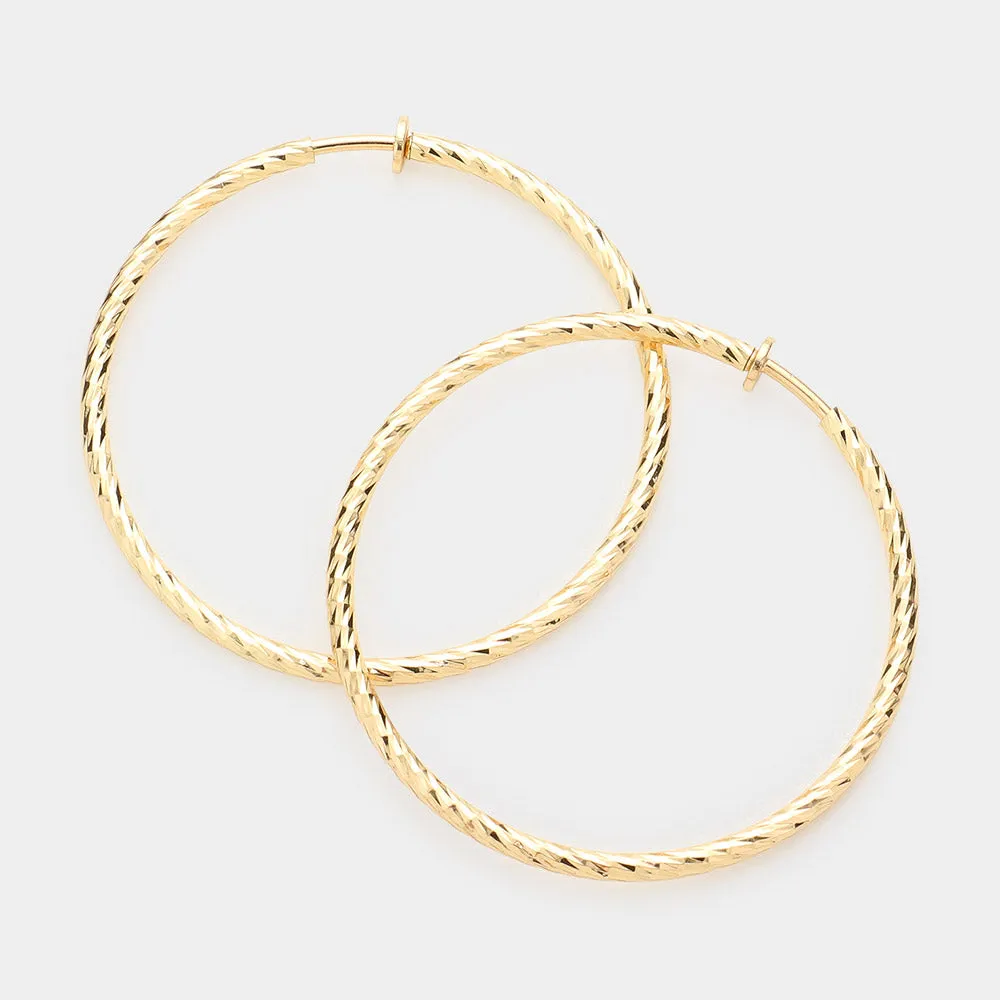 iLLASPARKZ 2.4" Textured metal hoop clip on earrings
