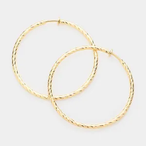 iLLASPARKZ 2.4" Textured metal hoop clip on earrings