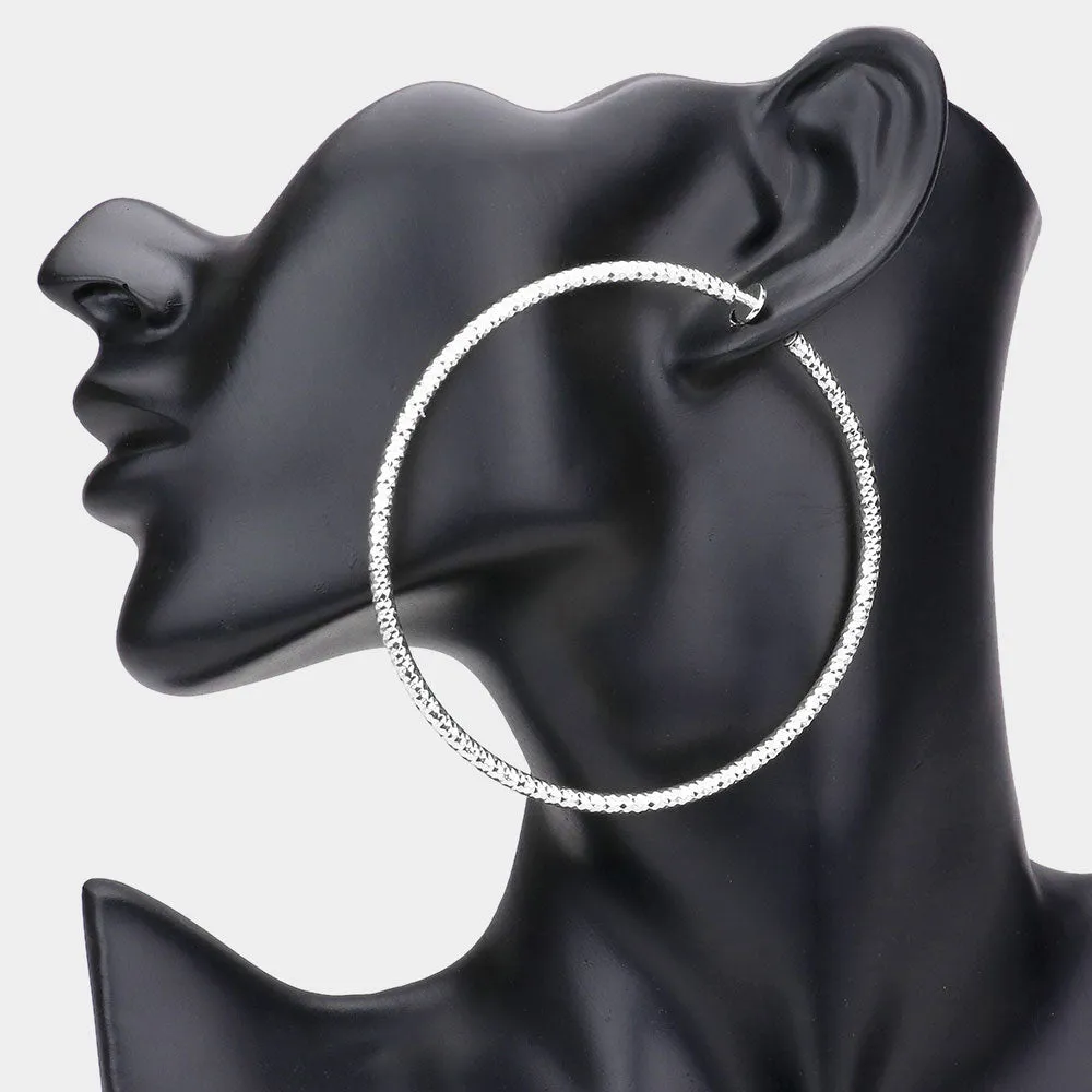 iLLASPARKZ 3.2" Textured Metal Hoop Clip on Earrings