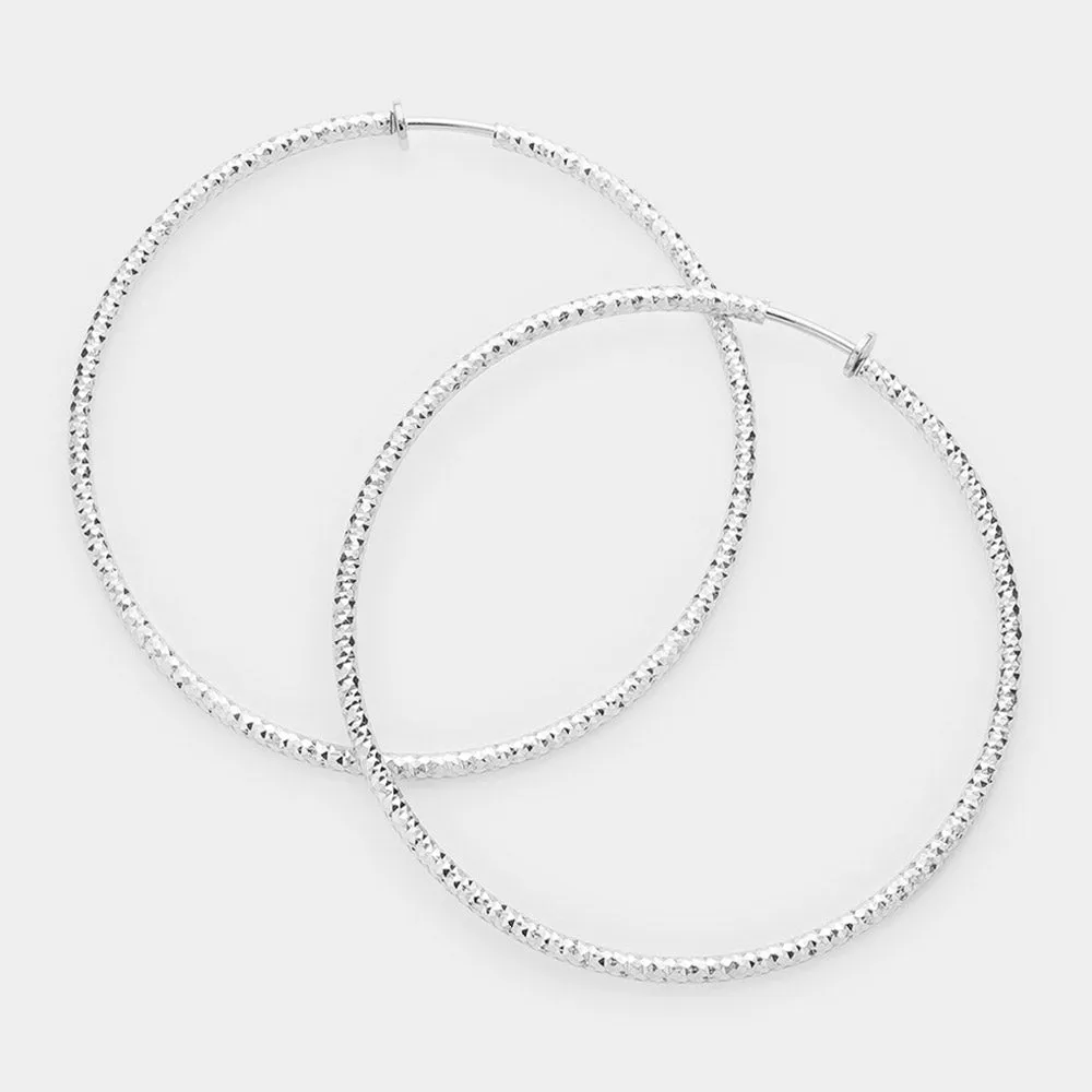iLLASPARKZ 3.2" Textured Metal Hoop Clip on Earrings