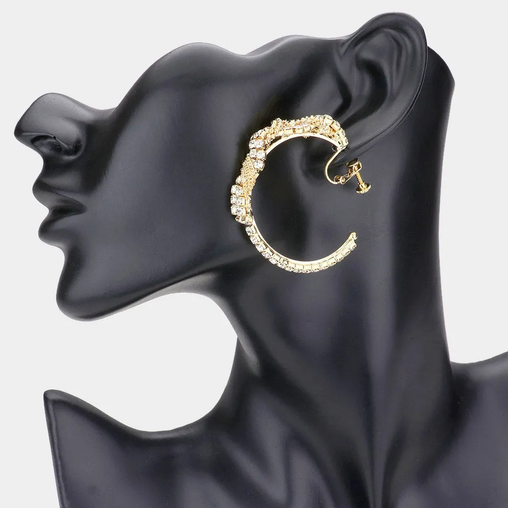iLLASPARKZ Crystal Rhinestone Chain Hoop Clip On Earrings