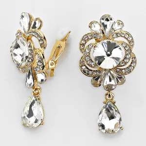 iLLASPARKZ Floral Teardrop Crystal Drop Clip Earrings