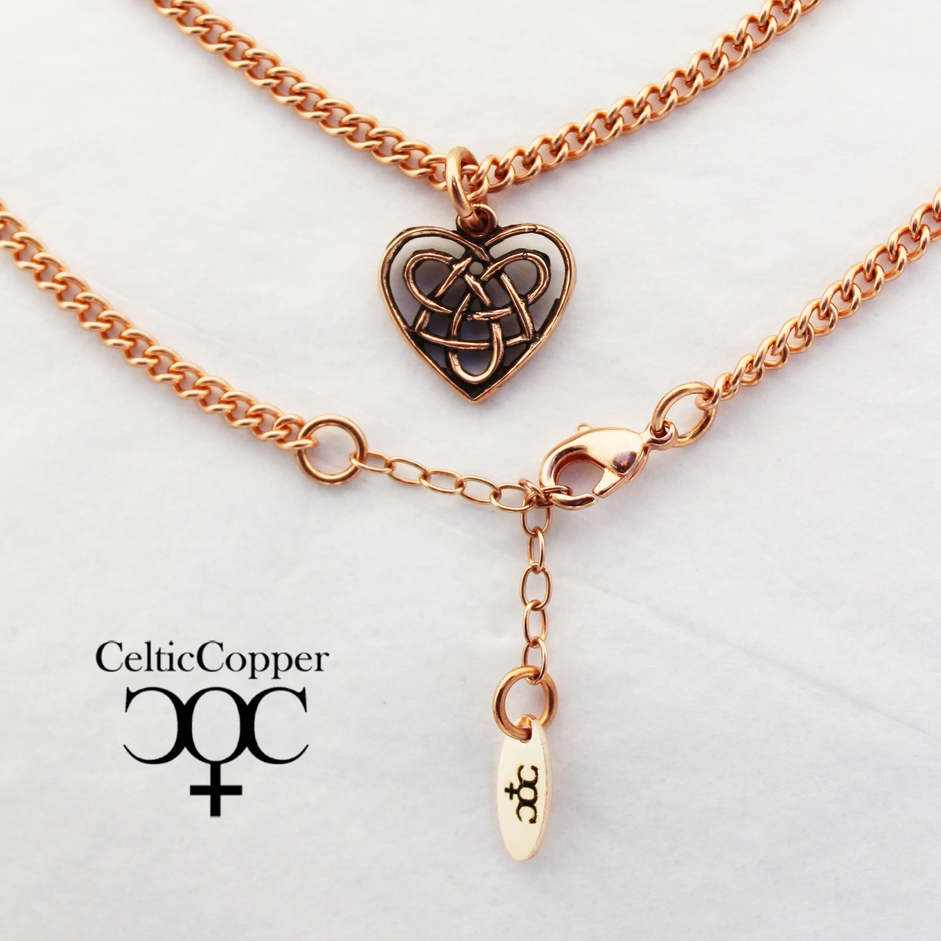 Irish Love Charm Jewelry Set Copper Necklace Chain Celtic Copper Heart Pendant Matching Earrings