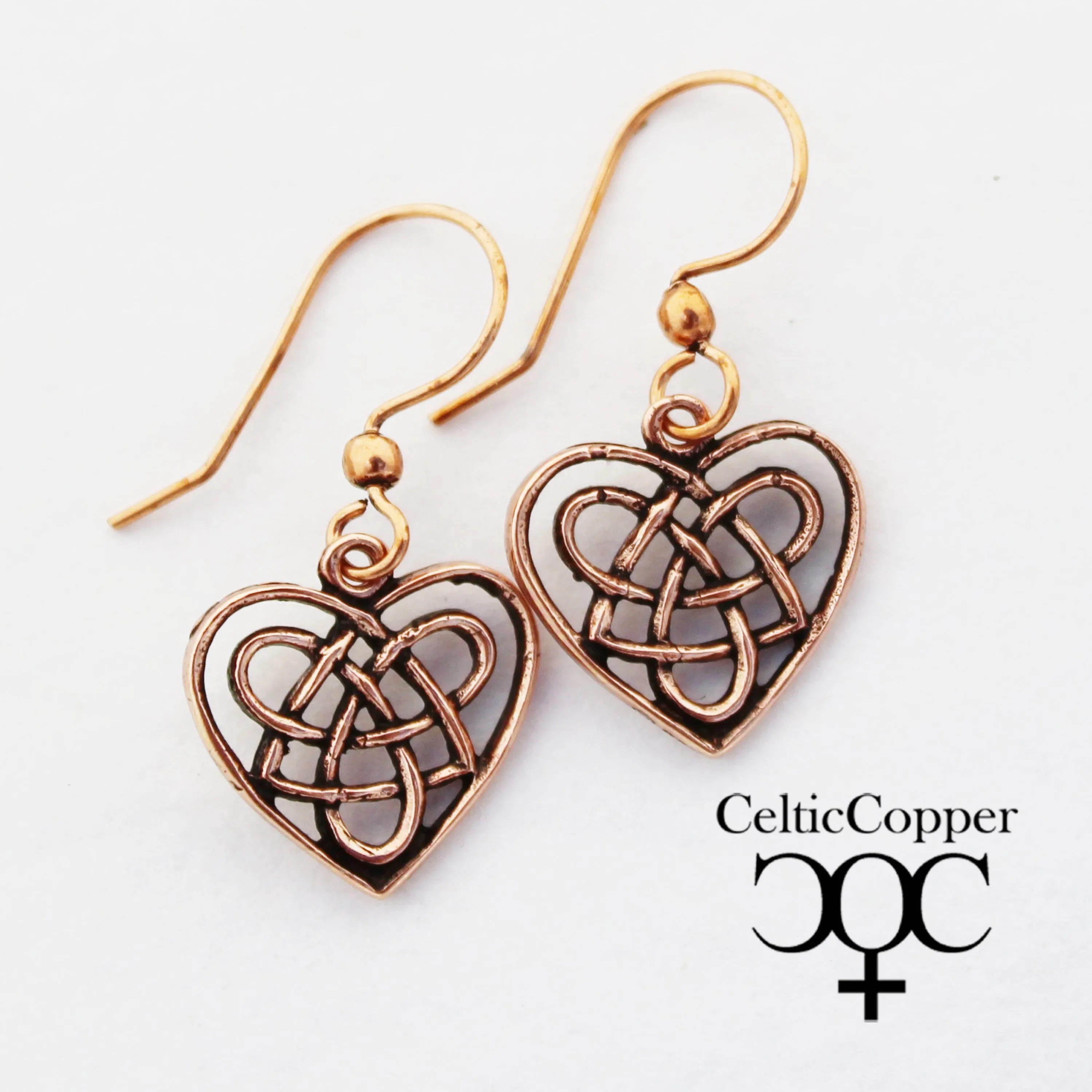 Irish Love Charm Jewelry Set Copper Necklace Chain Celtic Copper Heart Pendant Matching Earrings