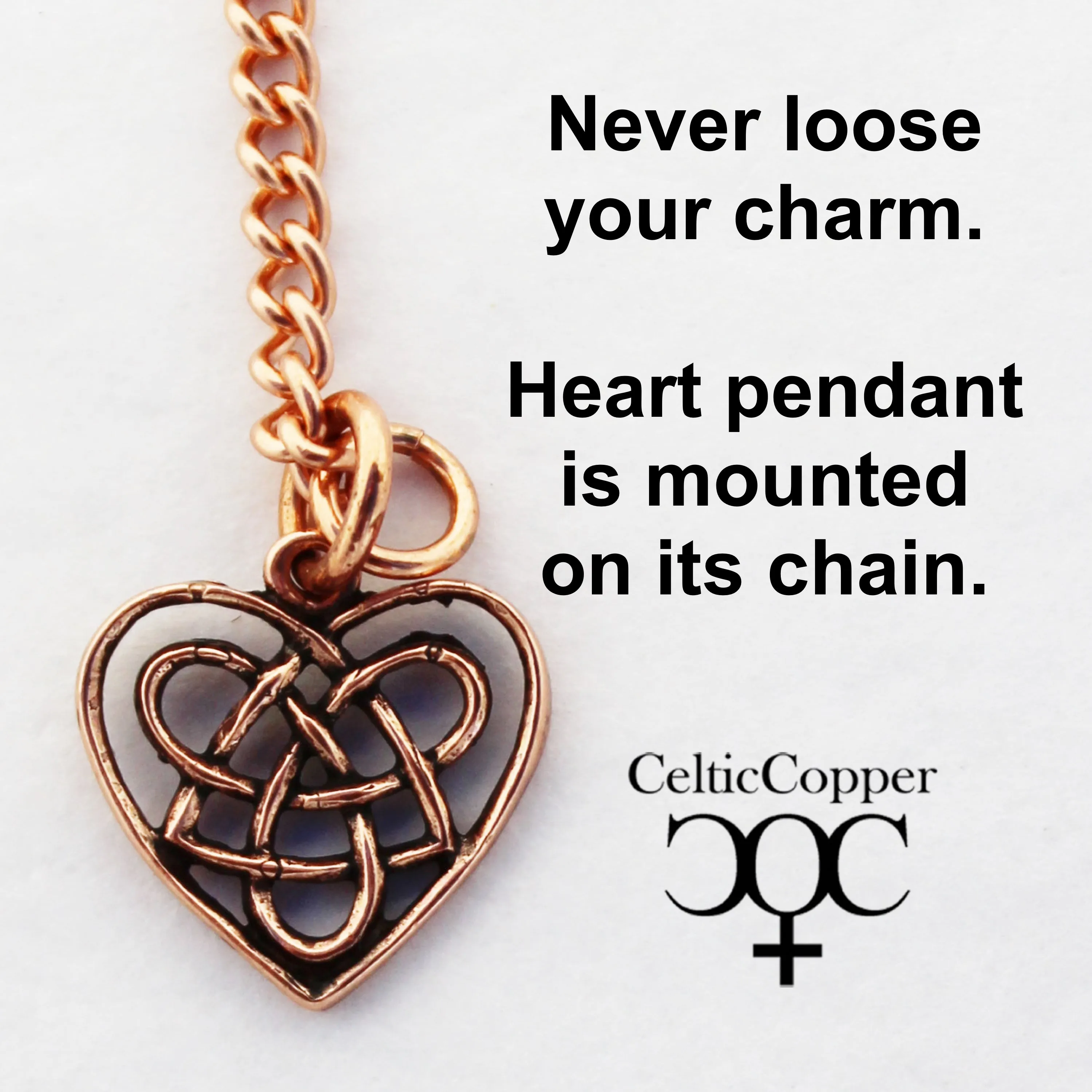 Irish Love Charm Jewelry Set Copper Necklace Chain Celtic Copper Heart Pendant Matching Earrings
