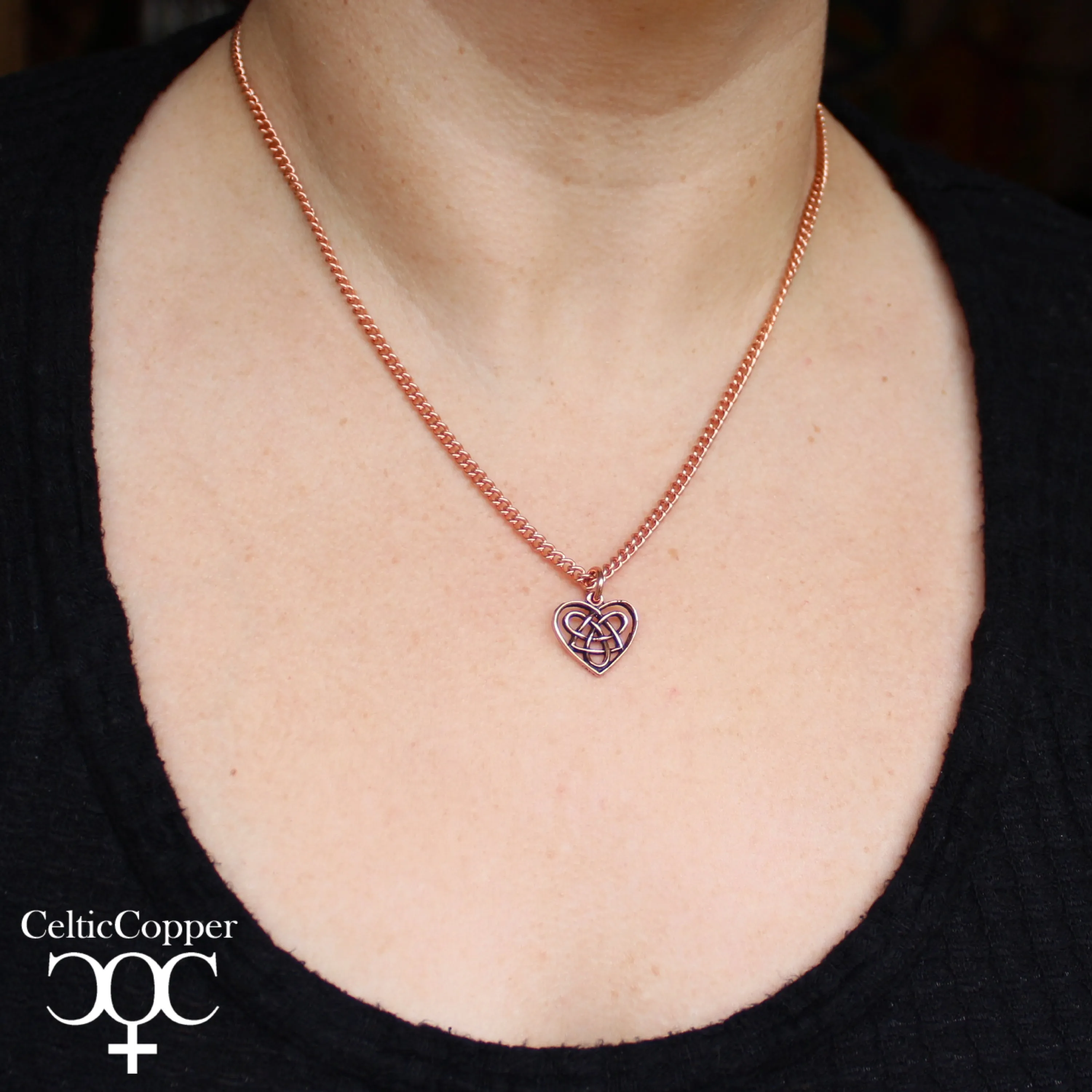 Irish Love Charm Jewelry Set Copper Necklace Chain Celtic Copper Heart Pendant Matching Earrings