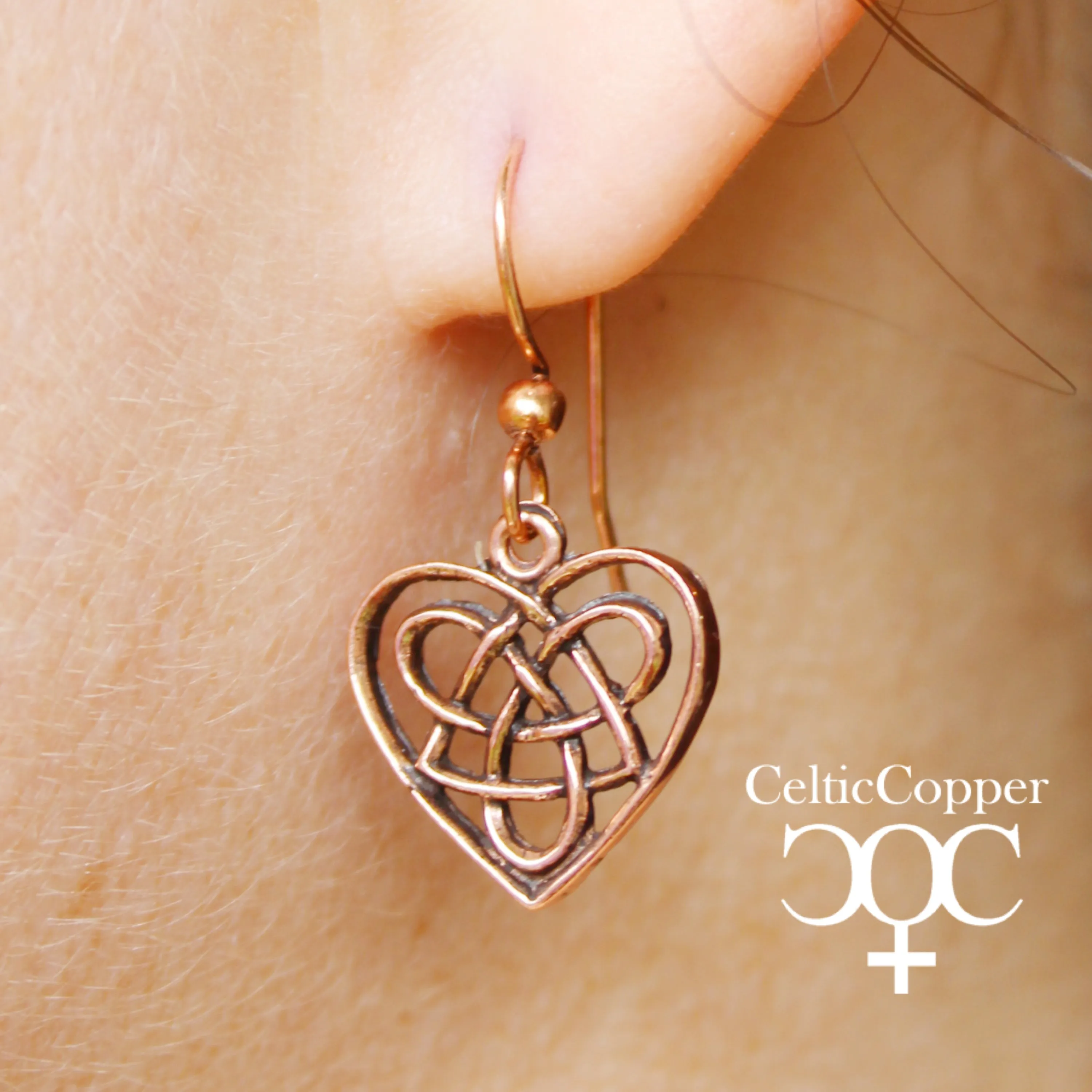Irish Love Charm Jewelry Set Copper Necklace Chain Celtic Copper Heart Pendant Matching Earrings
