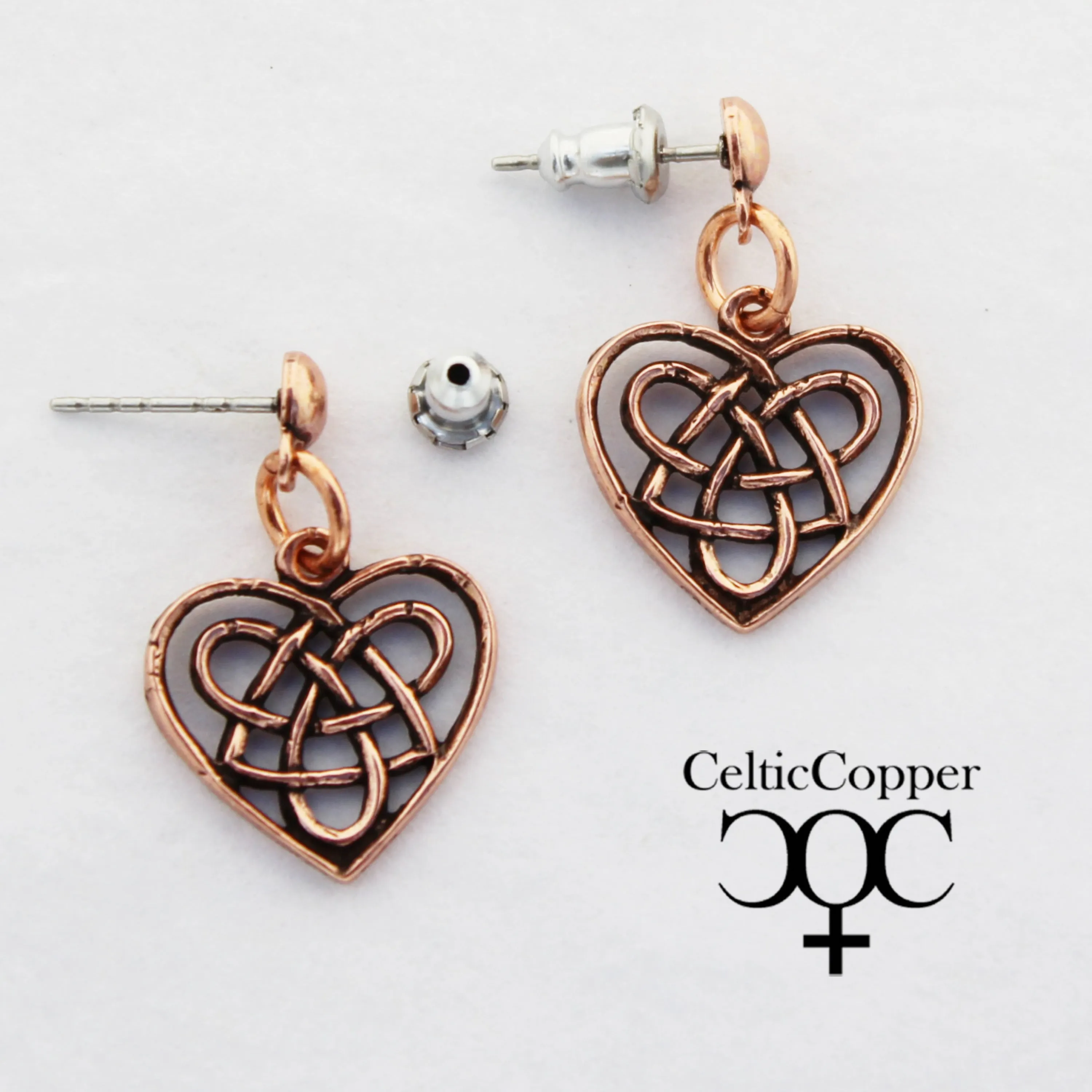 Irish Love Charm Jewelry Set Copper Necklace Chain Celtic Copper Heart Pendant Matching Earrings