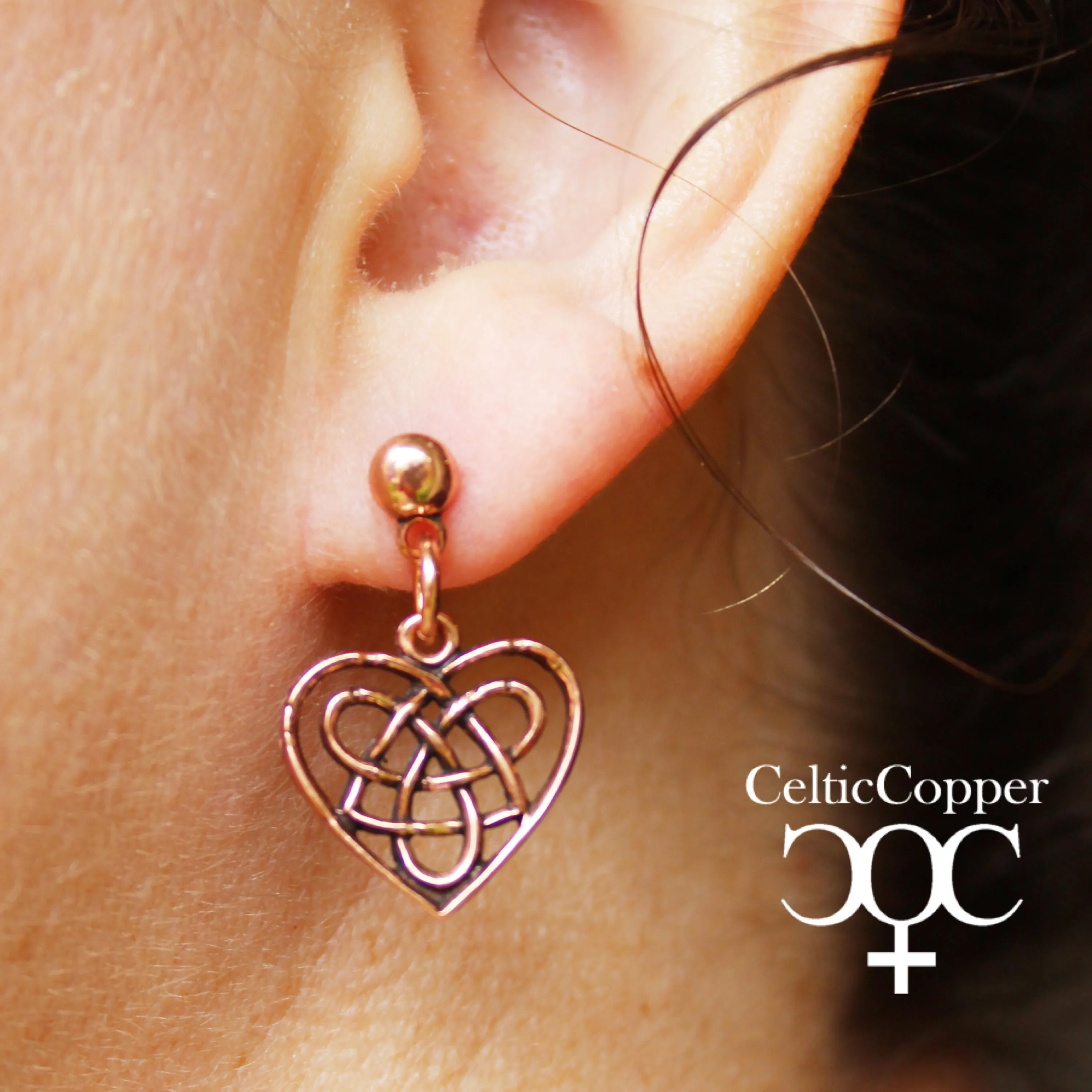 Irish Love Charm Jewelry Set Copper Necklace Chain Celtic Copper Heart Pendant Matching Earrings