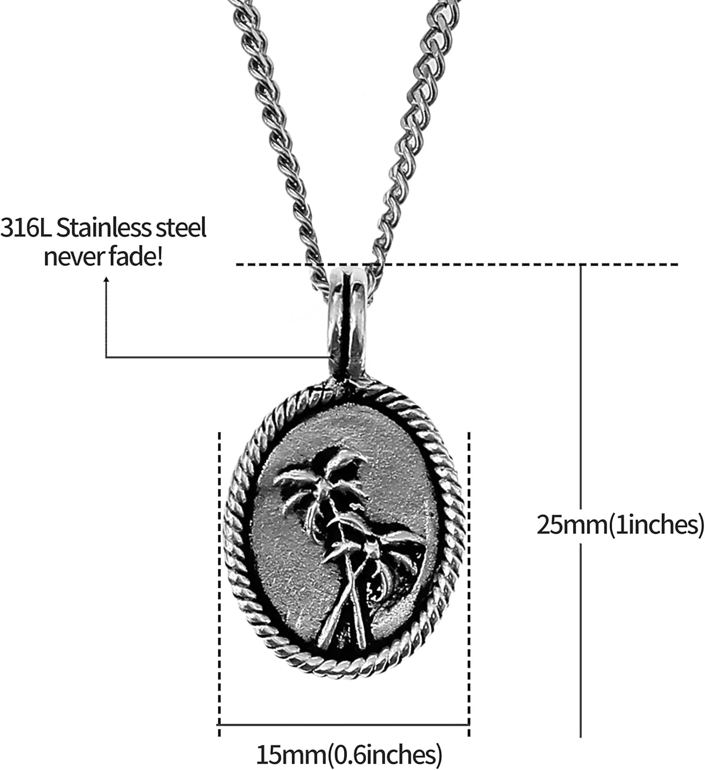 Made by Nami Mens Silver Necklace with Pendant Handmade 23" Surfer Cuban Link Chain with Stainless Steel Pendant Premium Jewelry Gift for Him