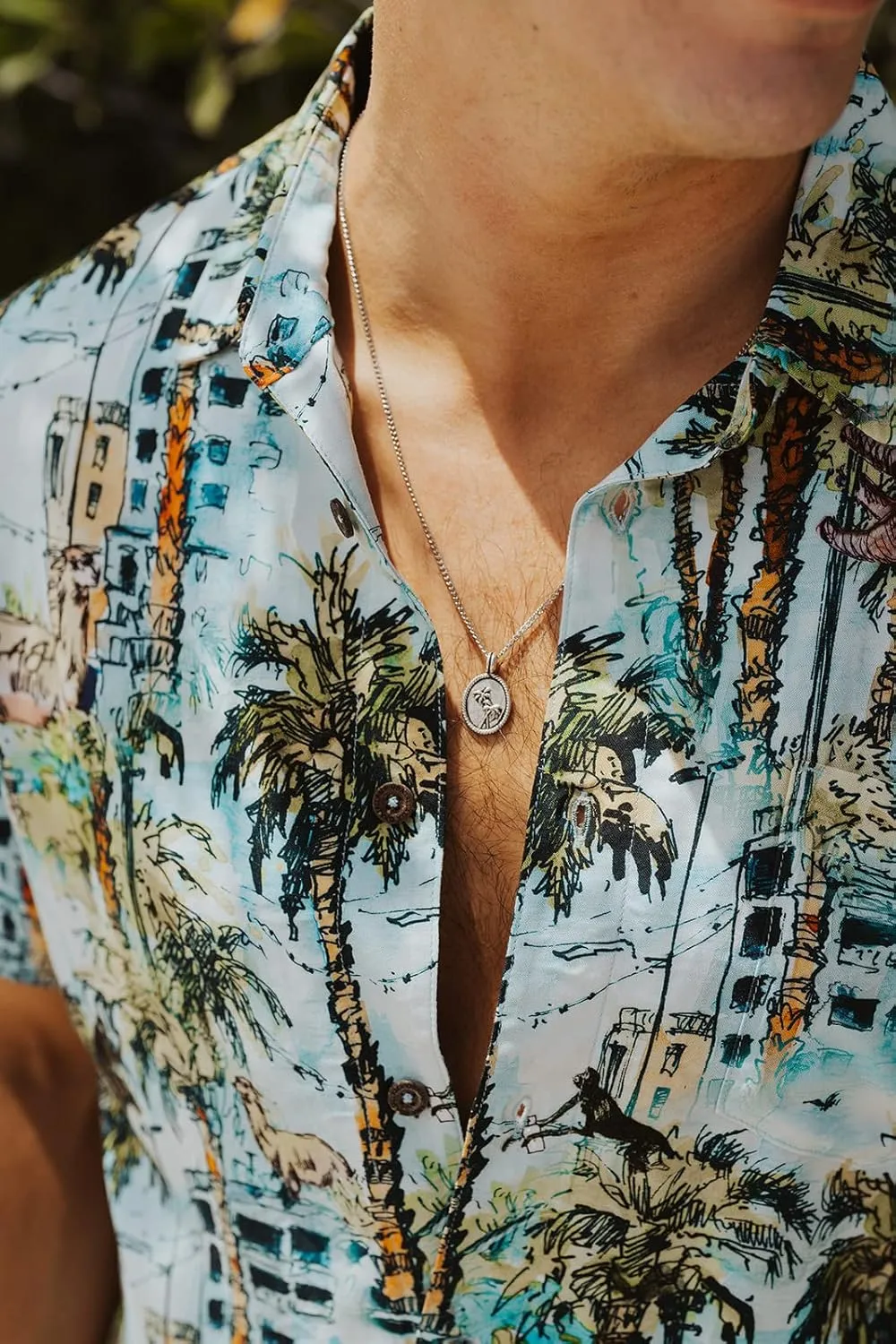 Made by Nami Mens Silver Necklace with Pendant Handmade 23" Surfer Cuban Link Chain with Stainless Steel Pendant Premium Jewelry Gift for Him