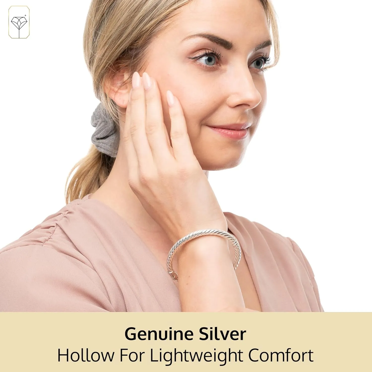 MAX   STONE Lightweight Hollow 925 Sterling Silver Bangle Bracelet for Women | 7 Inch Silver Bracelets with Hinged Clasp | Anti-tarnishing Hypoallergenic Silver Bangles for Women