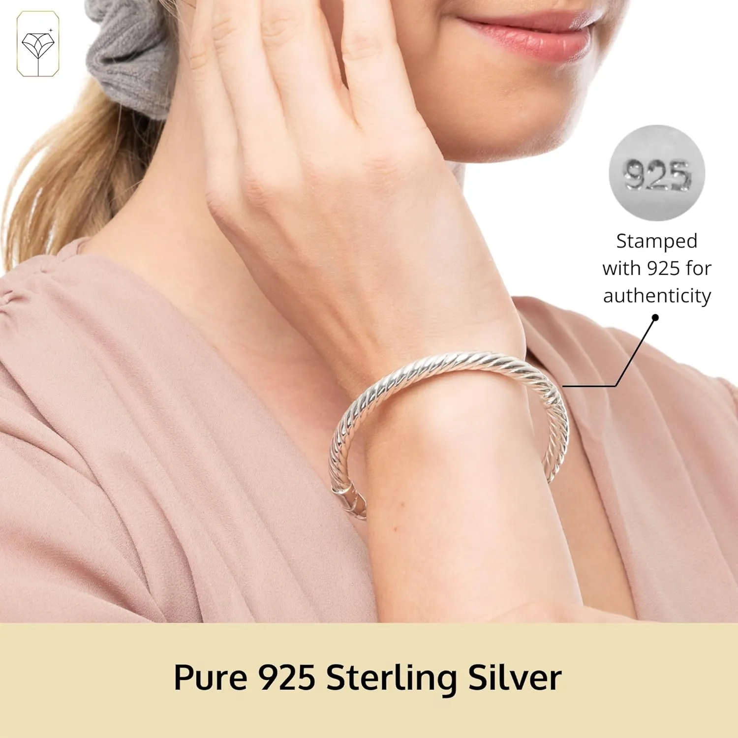 MAX   STONE Lightweight Hollow 925 Sterling Silver Bangle Bracelet for Women | 7 Inch Silver Bracelets with Hinged Clasp | Anti-tarnishing Hypoallergenic Silver Bangles for Women
