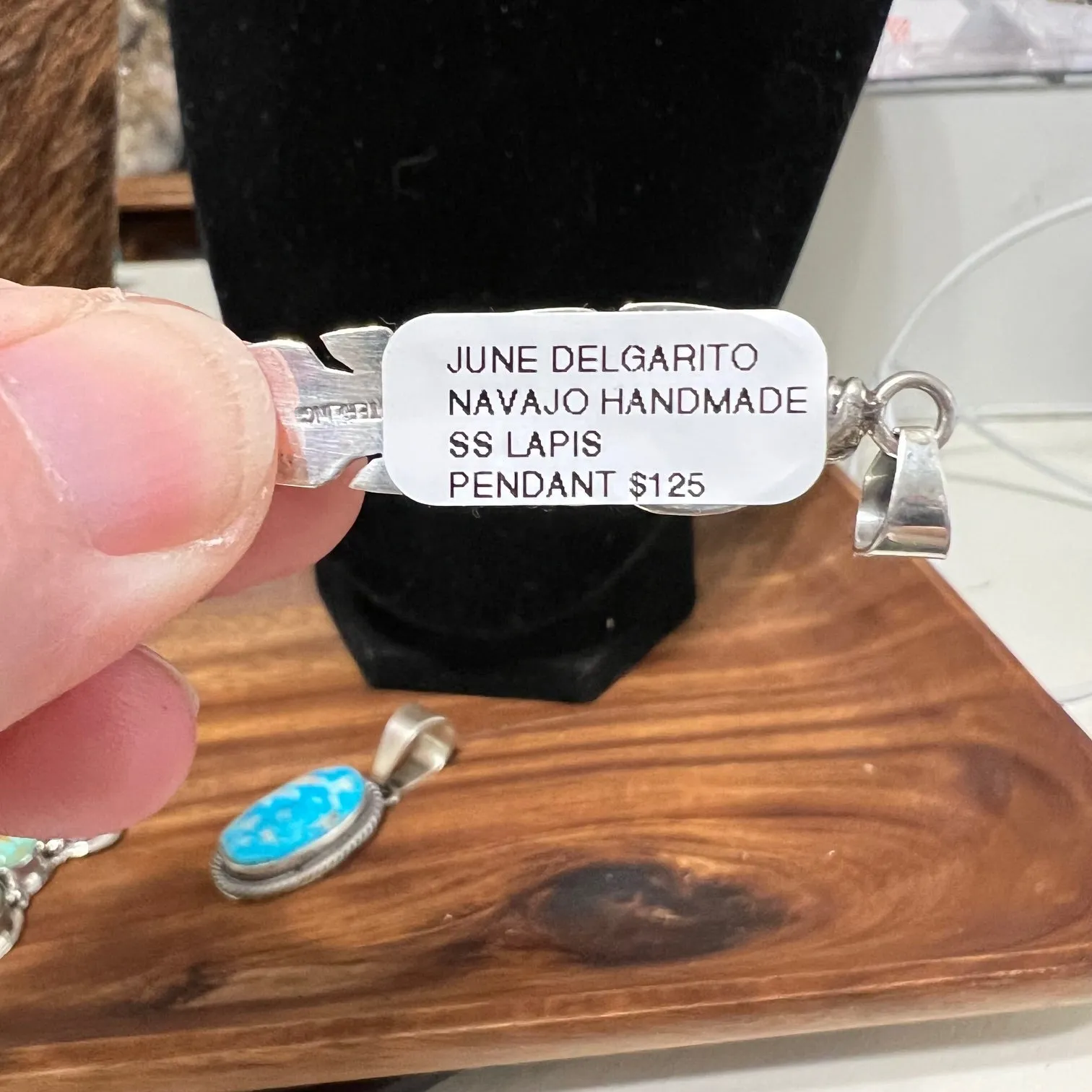 Navajo Handmade Lapse Feather Pendant - Artist June Delgarito