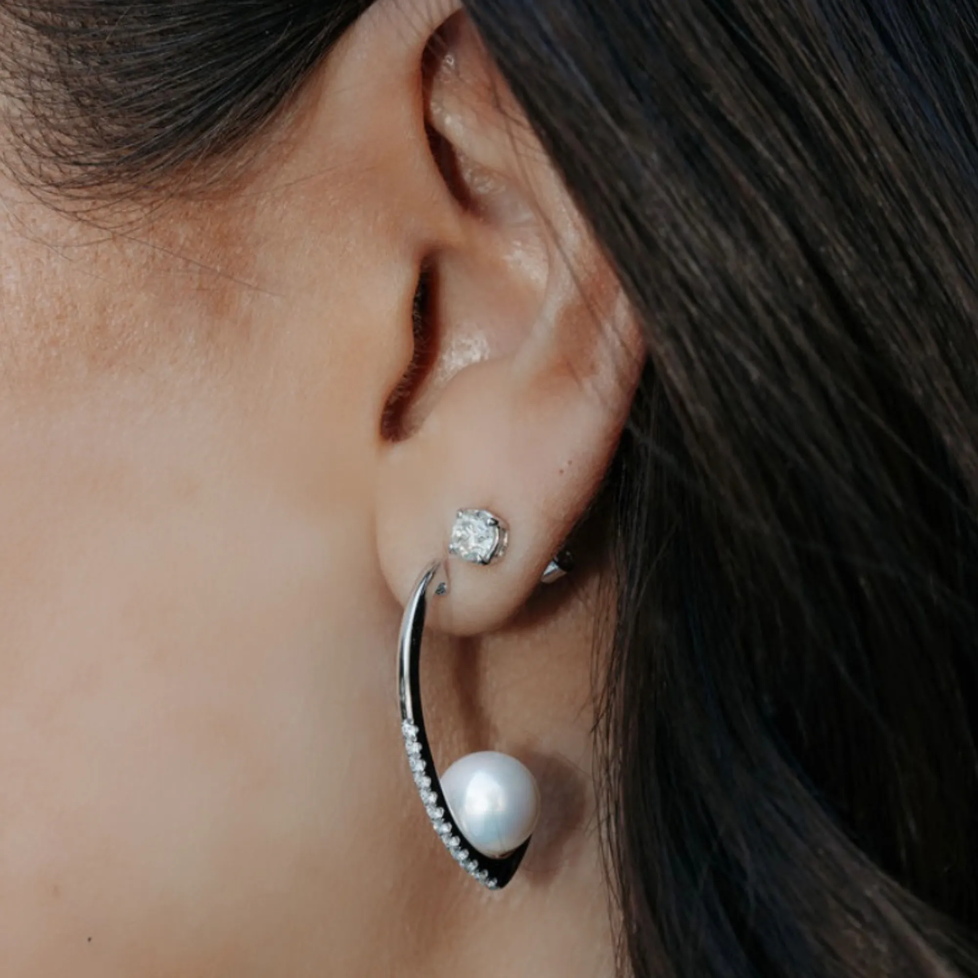 Pave Diamond & Pearl Drop Earrings