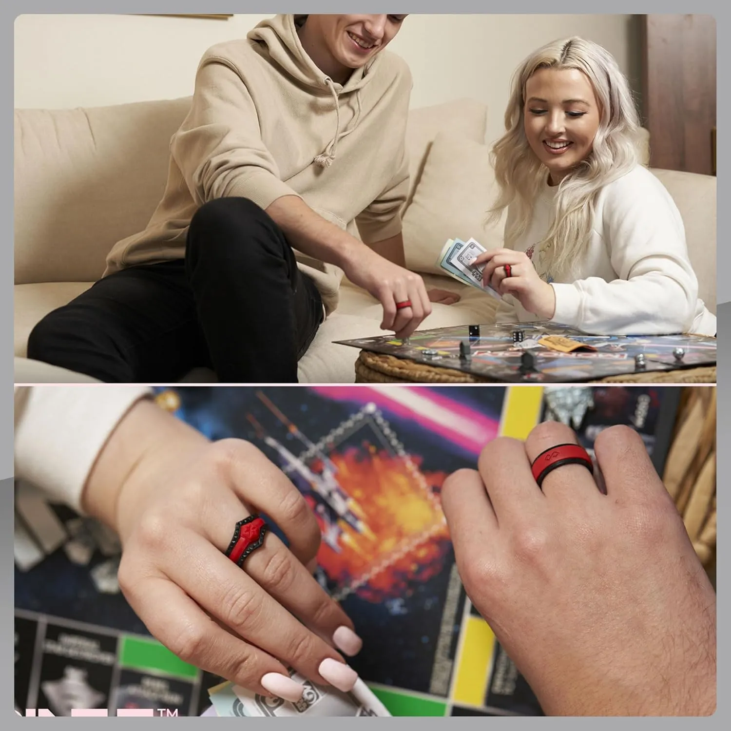 Rinfit Matching Silicone Rings for Couples - Silicone Wedding Bands Sets for Him and Her - His and Hers Ring Sets Black/Red - Patented Design