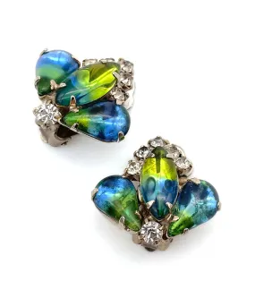 【USA輸入】ヴィンテージ  バイカラー ビジュー カボション イヤリング/Vintage Bicolor Bijou Cabochon Clip On Earrings
