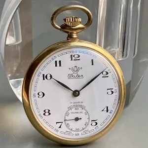 Watex Pocket Watch Antique Manual Gold Case 42mm Vintage Open Face