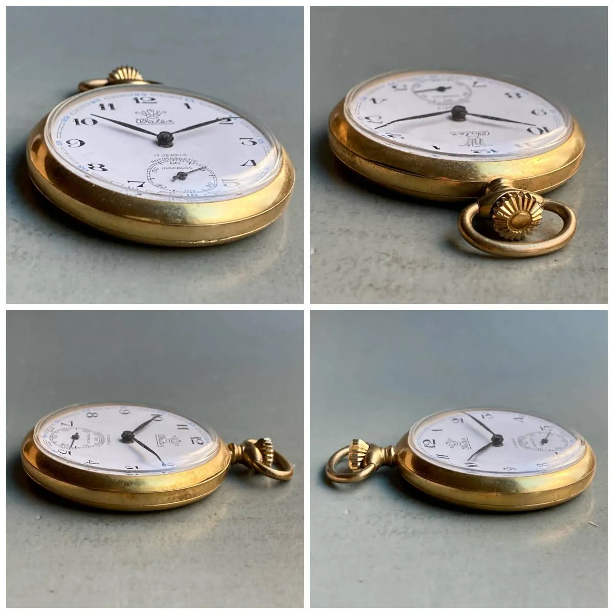 Watex Pocket Watch Antique Manual Gold Case 42mm Vintage Open Face