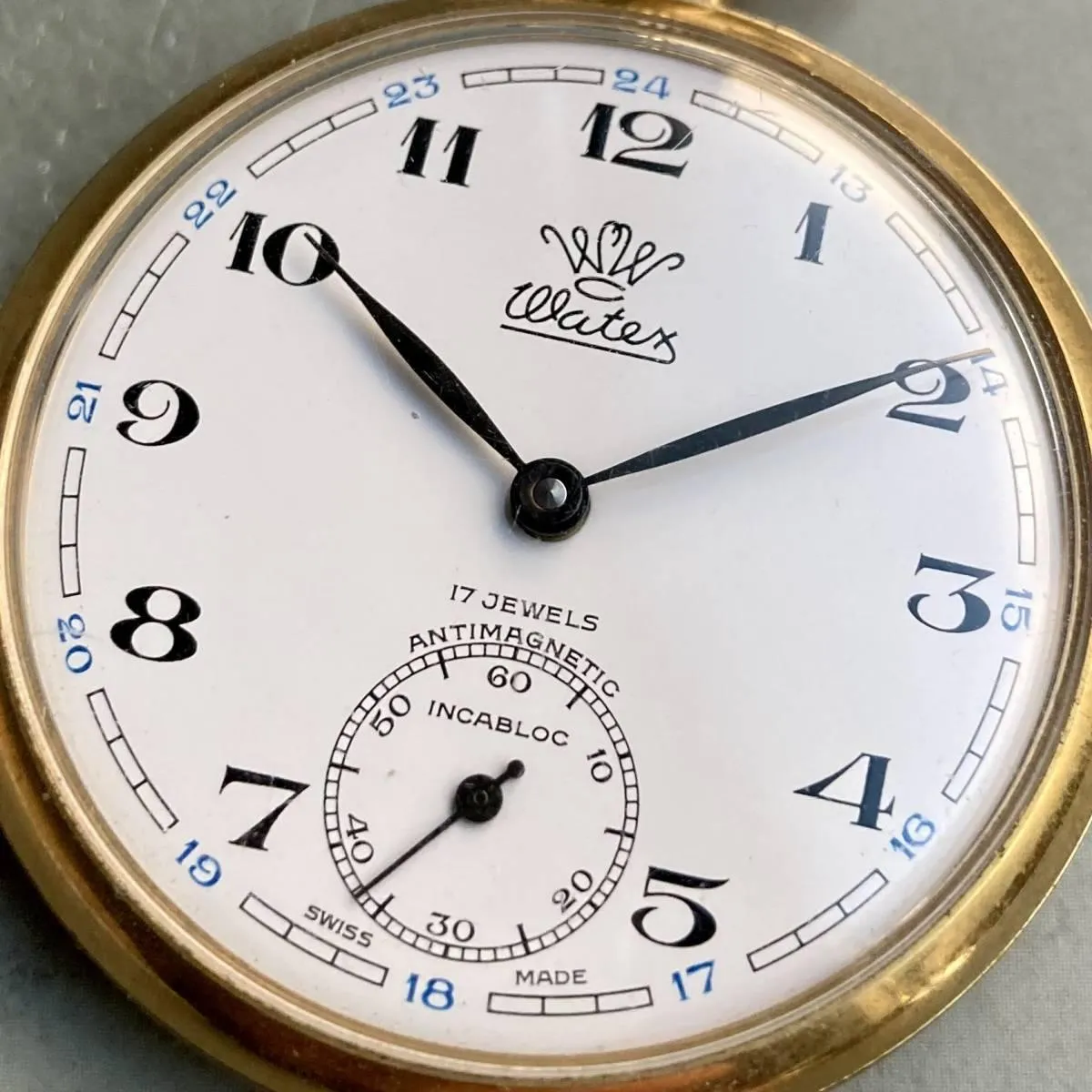 Watex Pocket Watch Antique Manual Gold Case 42mm Vintage Open Face