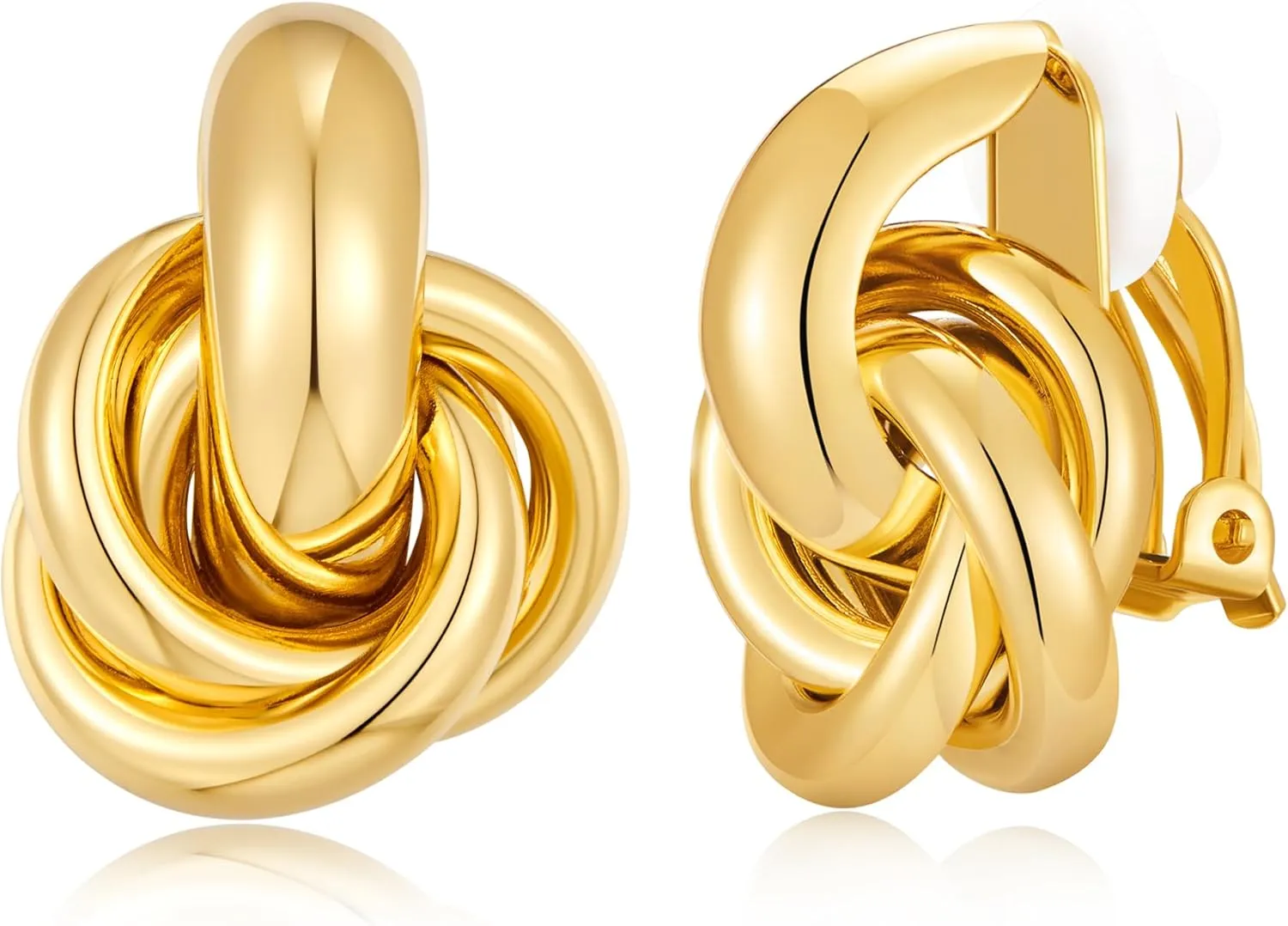 YUJIE Gold Clip On Earrings for Women Gold Plated Geometric Knot Ear Clip Chunky Door Knocker Studs Earrings Trendy Jewelry