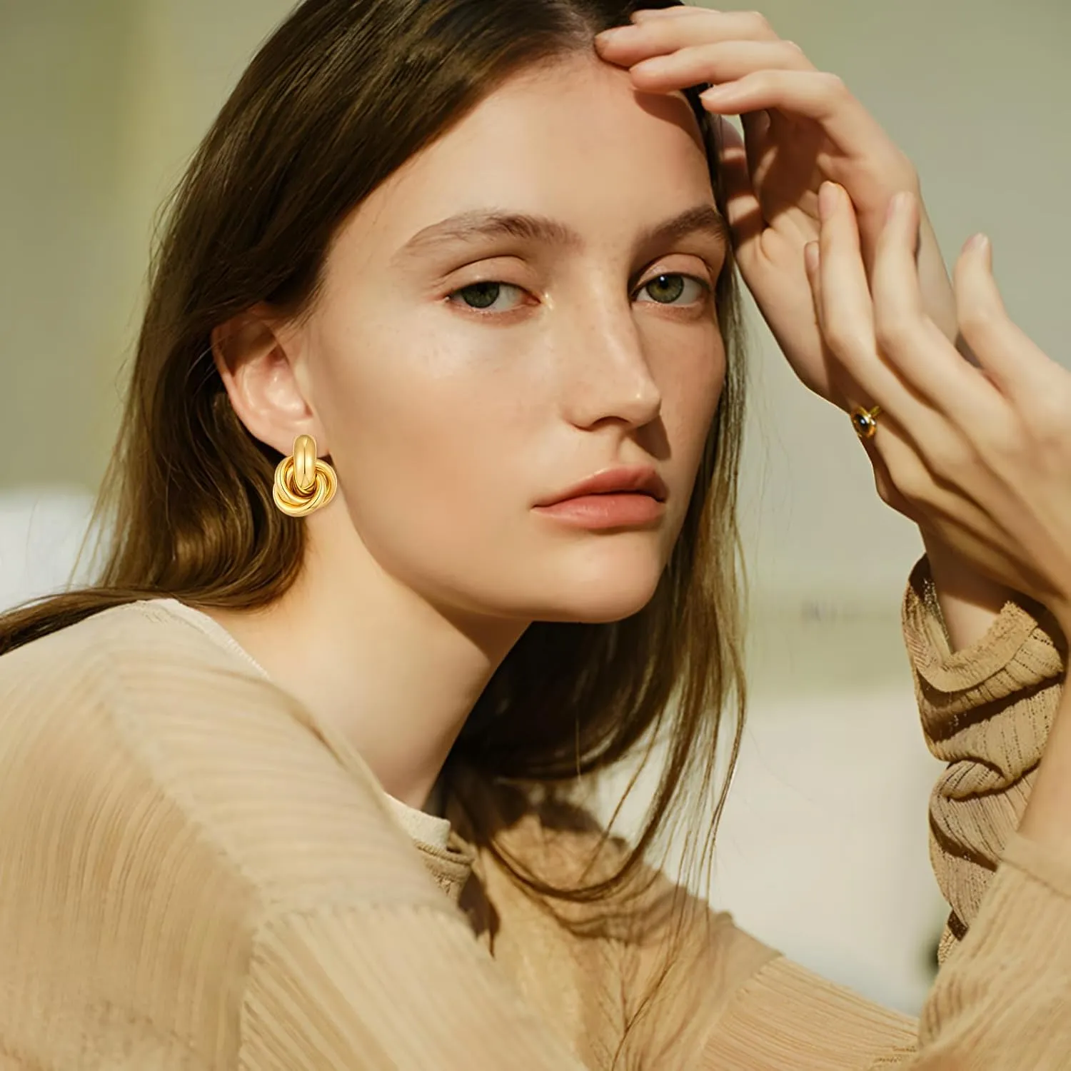 YUJIE Gold Clip On Earrings for Women Gold Plated Geometric Knot Ear Clip Chunky Door Knocker Studs Earrings Trendy Jewelry