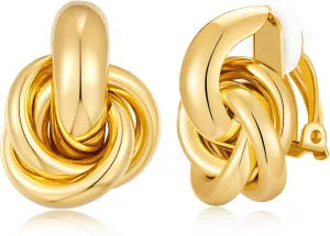 YUJIE Gold Clip On Earrings for Women Gold Plated Geometric Knot Ear Clip Chunky Door Knocker Studs Earrings Trendy Jewelry